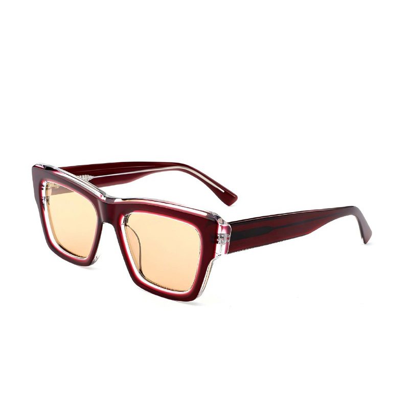 J853T15-Retro Square Cat-eye Acetate Sunglasses - Acetate...