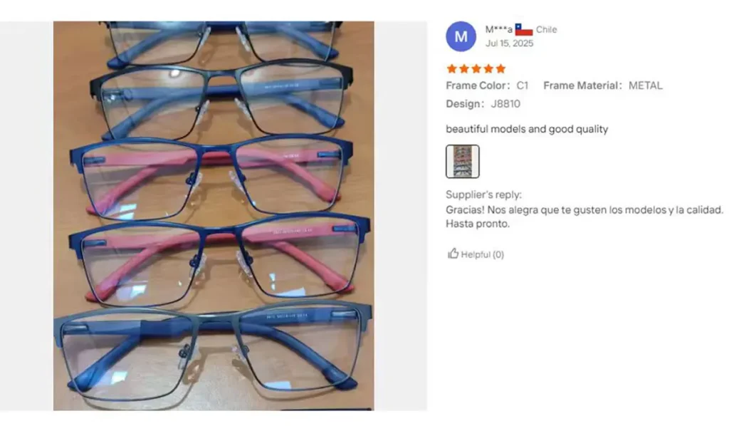 Customer review 2 from Dongtian eyewear brand partner