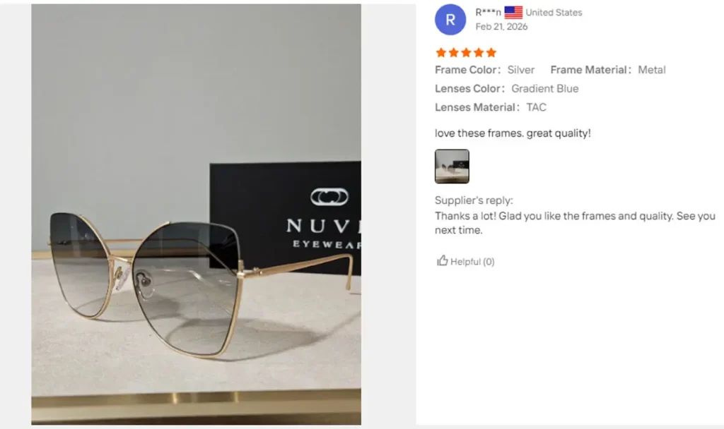 Customer review 3 from Dongtian eyewear brand partner