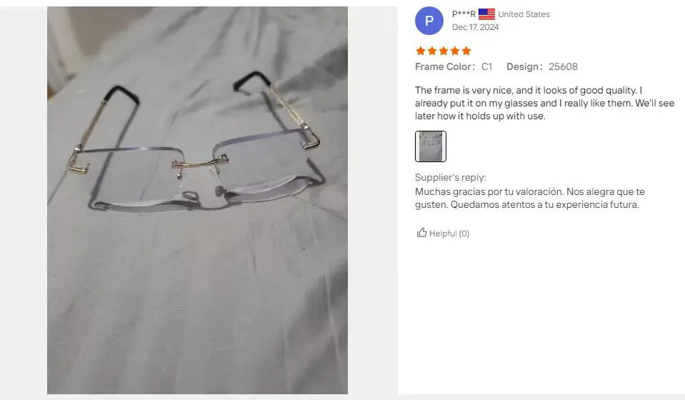 Customer review 4 from Dongtian eyewear brand partner