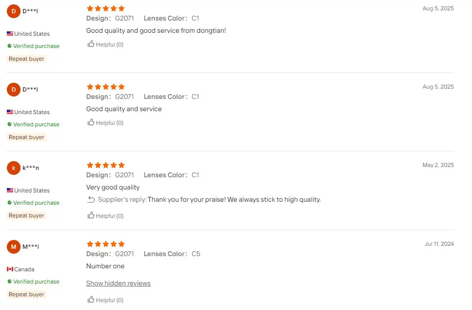 Customer review 6 from Dongtian eyewear brand partner