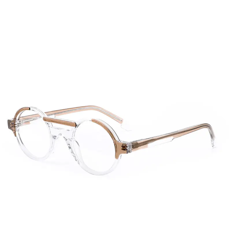 Vintage double bridge half rim round acetate eyeglass frames clear bronze gold clear lens - wholesale from Dongtian eyewear factory