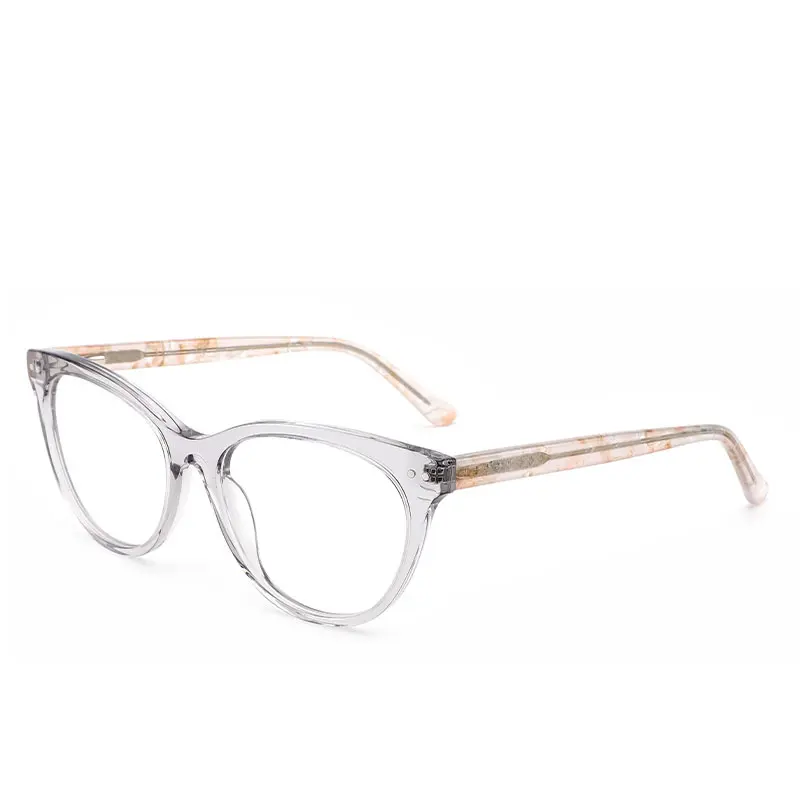 Women cat eye acetate eyeglass frames light grey clear pink marble temple clear lens - wholesale from Dongtian eyewear factory